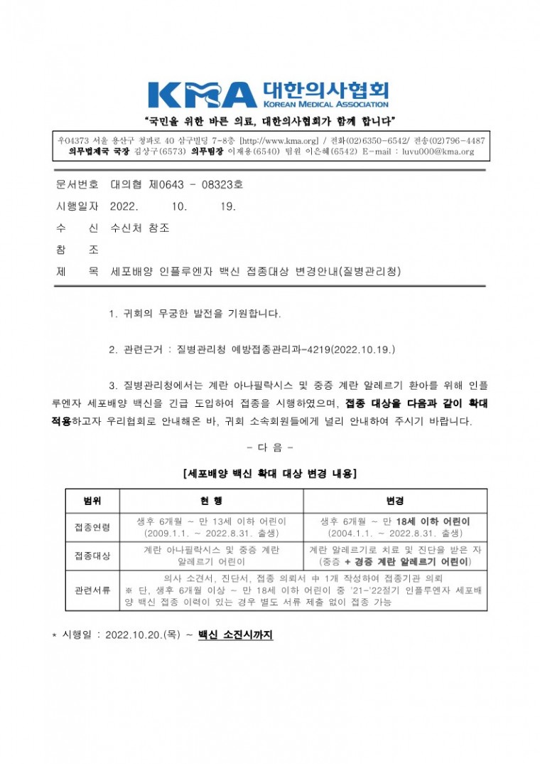 221019[발송] 세포배양 인플루엔자 백신 접종대상 변경안내(질병관리청)_1.jpg