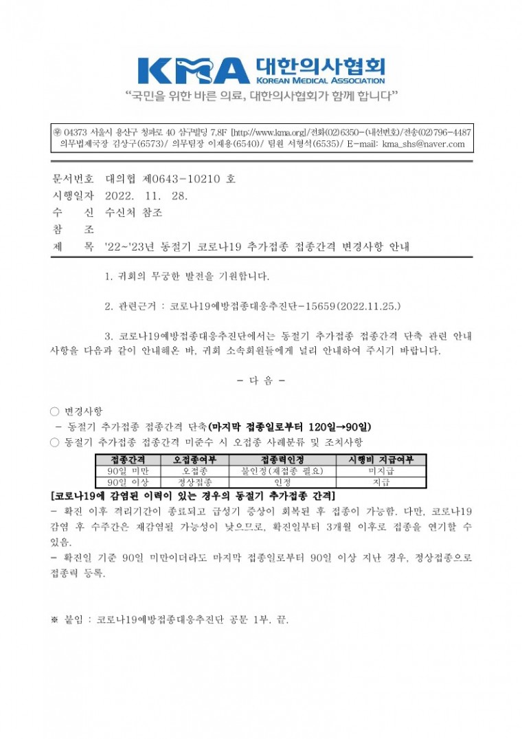 (221128 발송)22~23년 동절기 코로나19 추가접종 접종간격 변경사항 안내(코로나19예방접종대응추진단)-시행_1.jpg